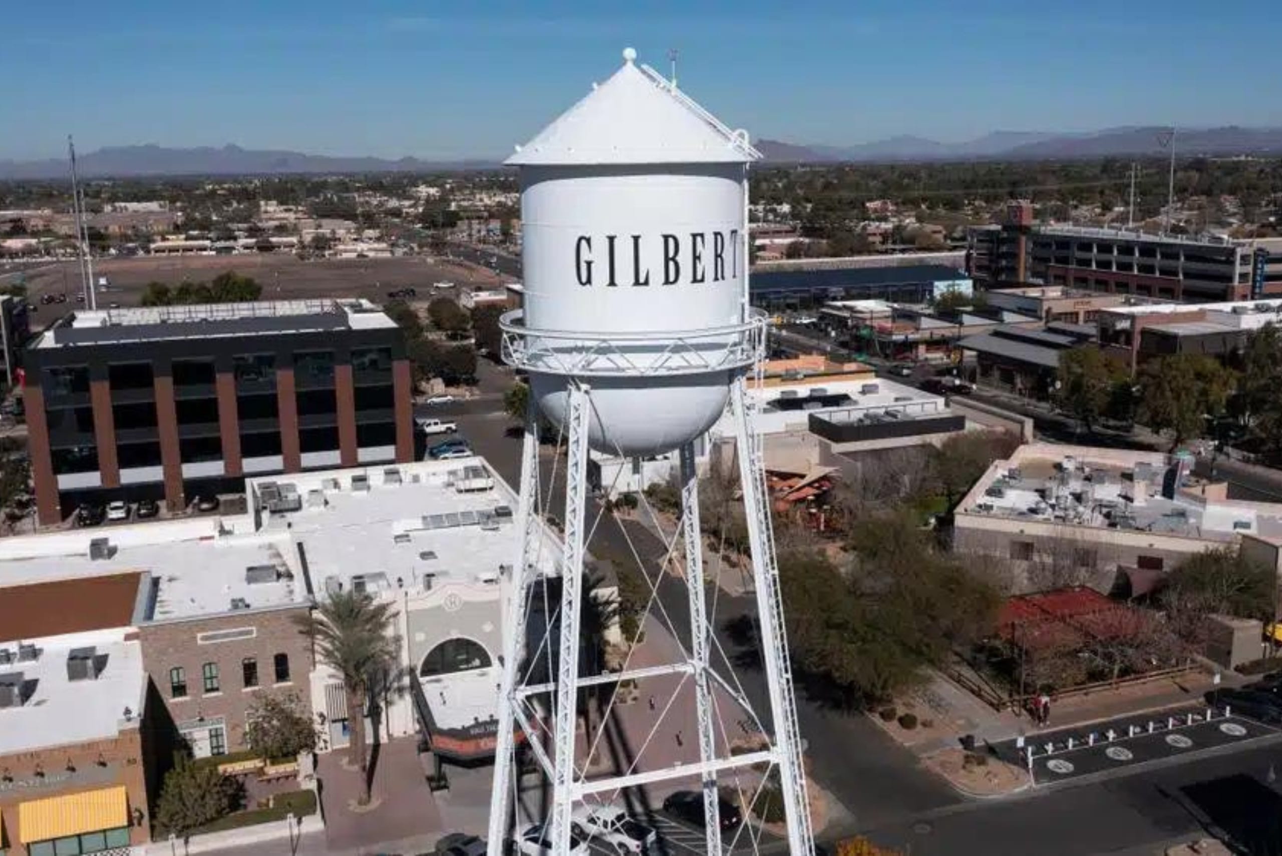 The water tower in downtown Gilbert, AZ