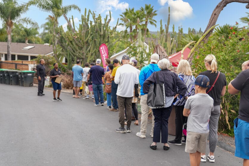 Line of customers waiting to shop a Grasons estate sale.